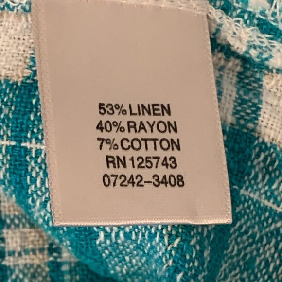 Christopher & Banks Linen Blend Plaid Short Sleeve Button Up Top Sz S #44F - Picture 7 of 8